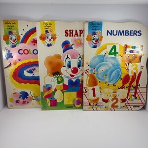 Vintage PILU THE CLOWN SHAPES, NUMBERS & COLORS JUMBO SIZE Book 1998 Set of 3